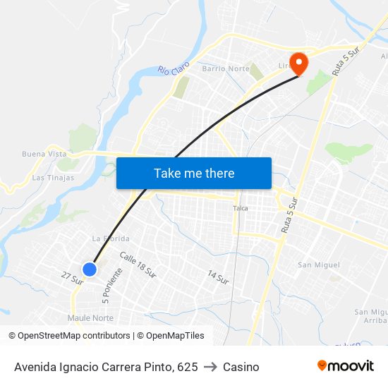 Avenida Ignacio Carrera Pinto, 625 to Casino map