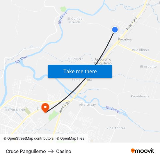 Cruce Panguilemo to Casino map