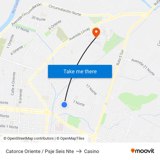 Catorce Oriente / Psje Seis Nte to Casino map