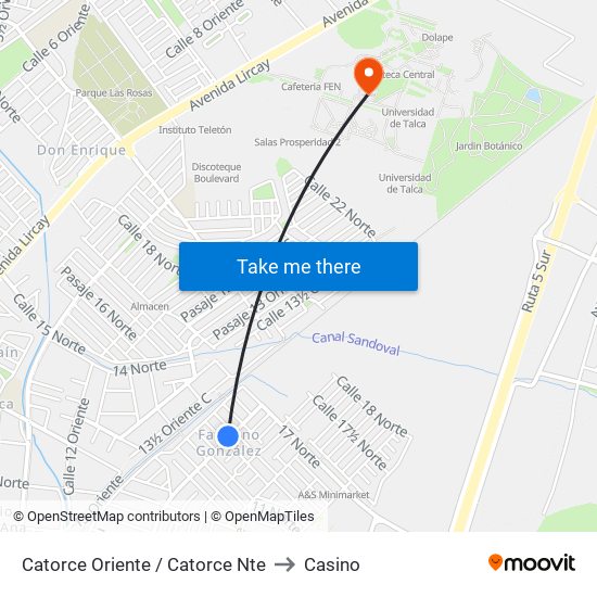 Catorce Oriente / Catorce Nte to Casino map