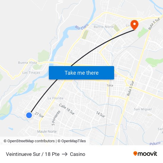 Veintinueve Sur / 18 Pte to Casino map