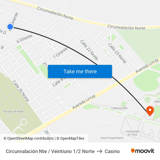 Circunvalación Nte / Veintiuno 1/2 Norte to Casino map