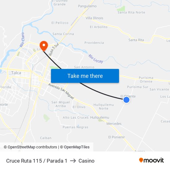 Cruce Ruta 115 / Parada 1 to Casino map