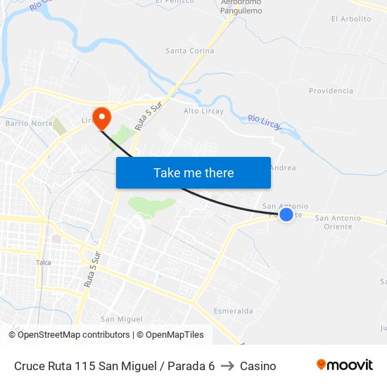 Cruce Ruta 115 San Miguel / Parada 6 to Casino map