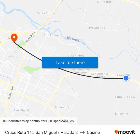 Cruce Ruta 115 San Miguel / Parada 2 to Casino map