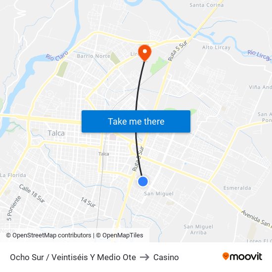 Ocho Sur / Veintiséis Y Medio Ote to Casino map