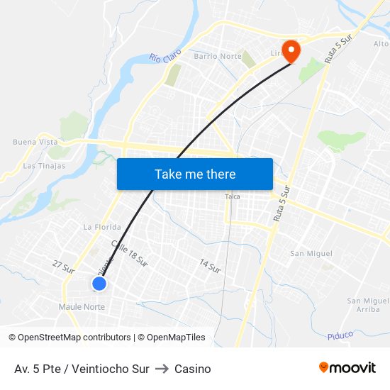 Av. 5 Pte / Veintiocho Sur to Casino map