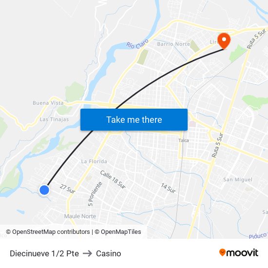 Diecinueve 1/2 Pte to Casino map