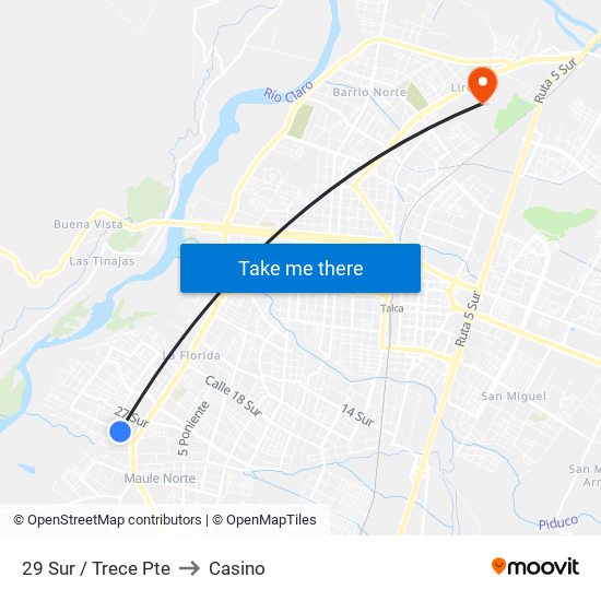 29 Sur / Trece Pte to Casino map