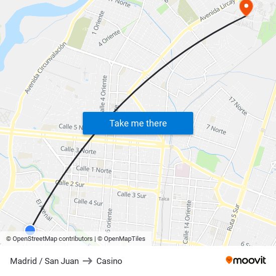 Madrid / San Juan to Casino map