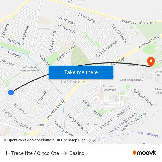 I - Trece Nte / Cinco Ote to Casino map