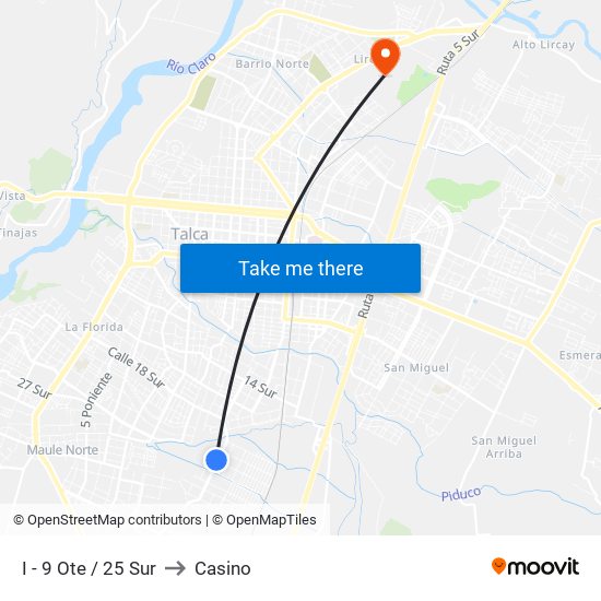 I - 9 Ote / 25 Sur to Casino map