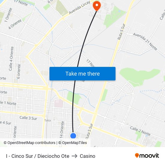 I - Cinco Sur / Dieciocho Ote to Casino map