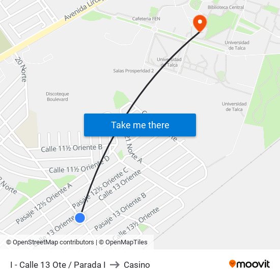 I - Calle 13 Ote / Parada I to Casino map