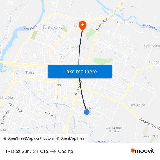 I - Diez Sur / 31 Ote to Casino map