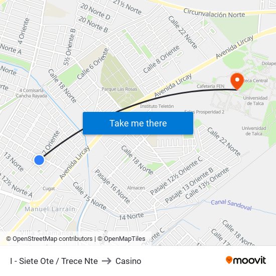 I - Siete Ote / Trece Nte to Casino map