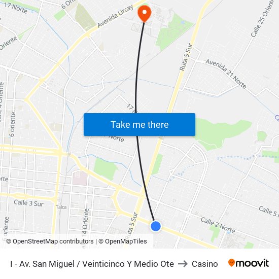 I - Av. San Miguel / Veinticinco Y Medio Ote to Casino map