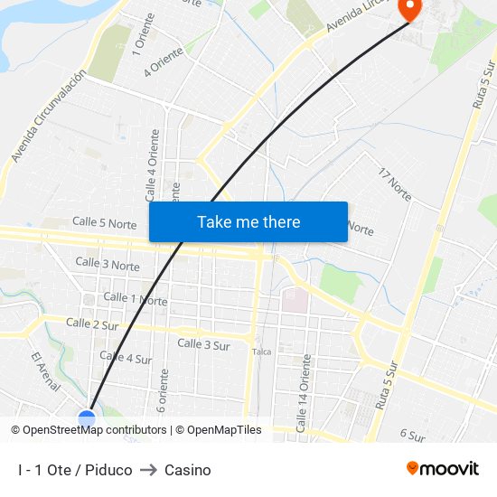 I - 1 Ote / Piduco to Casino map