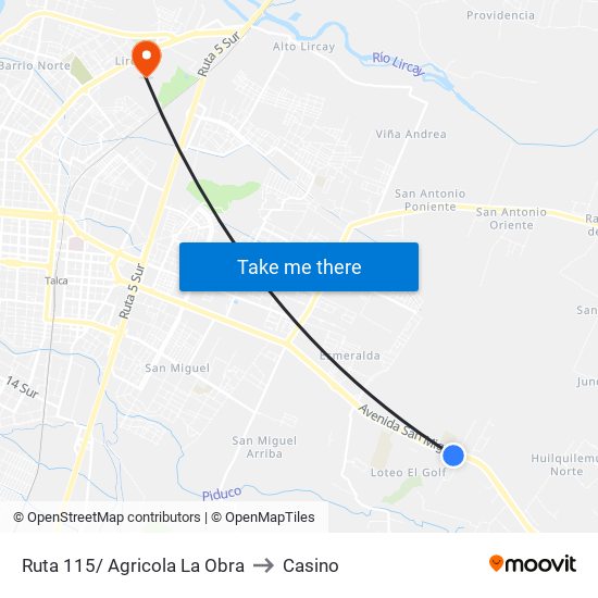 Ruta 115/ Agricola La Obra to Casino map