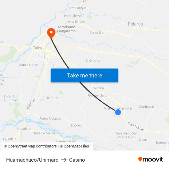 Huamachuco/Unimarc to Casino map