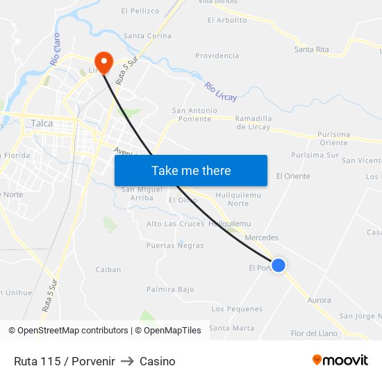 Ruta 115 / Porvenir to Casino map