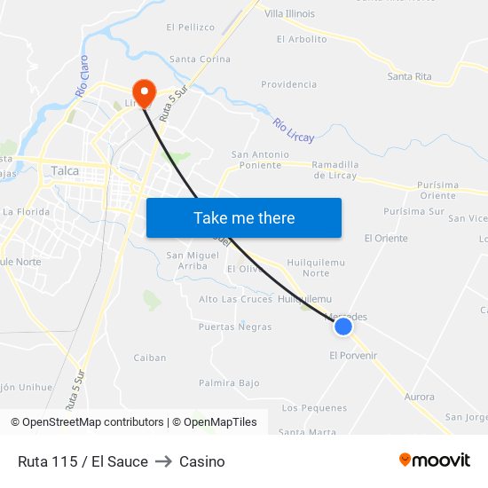 Ruta 115 / El Sauce to Casino map