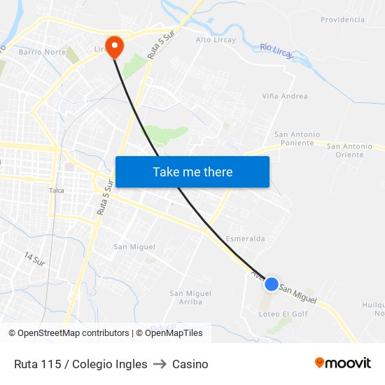 Ruta 115 / Colegio Ingles to Casino map