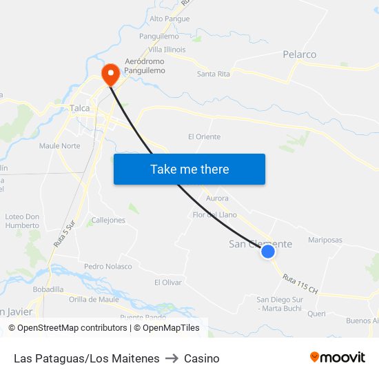 Las Pataguas/Los Maitenes to Casino map