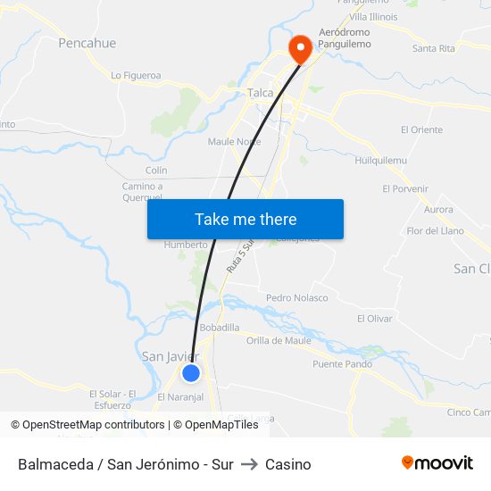 Balmaceda / San Jerónimo - Sur to Casino map