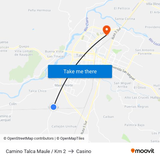 Camino Talca Maule / Km 2 to Casino map