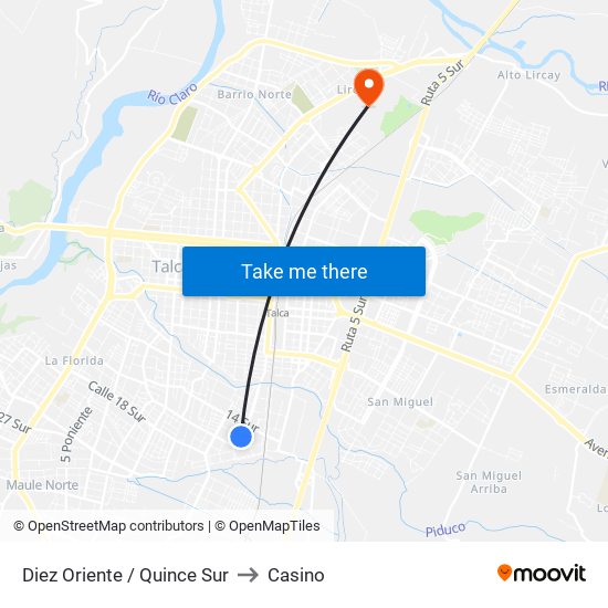 Diez Oriente / Quince Sur to Casino map