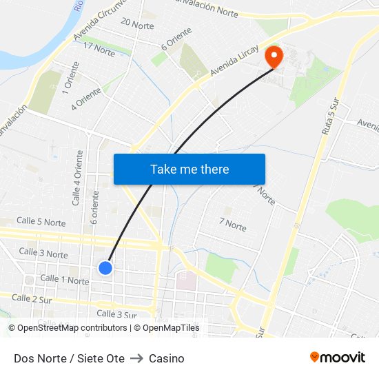 Dos Norte / Siete Ote to Casino map