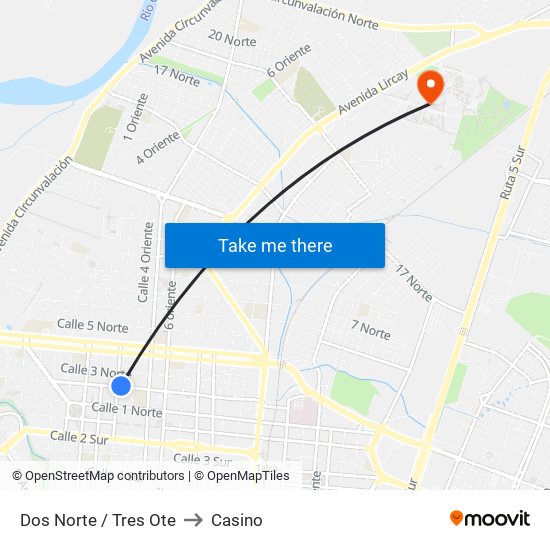 Dos Norte / Tres Ote to Casino map