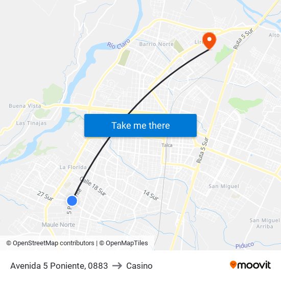 Avenida 5 Poniente, 0883 to Casino map