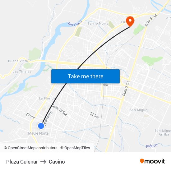 Plaza Culenar to Casino map