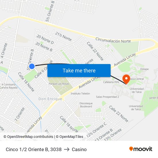 Cinco 1/2 Oriente B, 3038 to Casino map