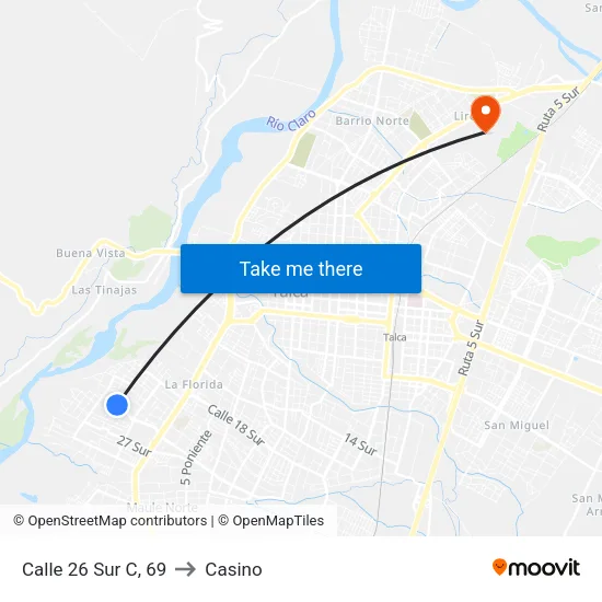 Calle 26 Sur C, 69 to Casino map