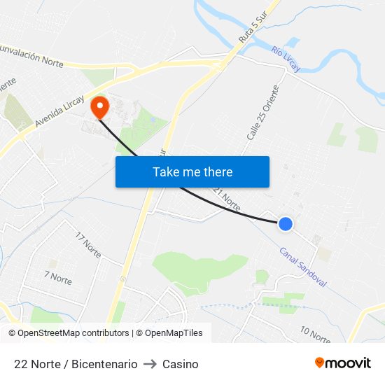 22 Norte / Bicentenario to Casino map