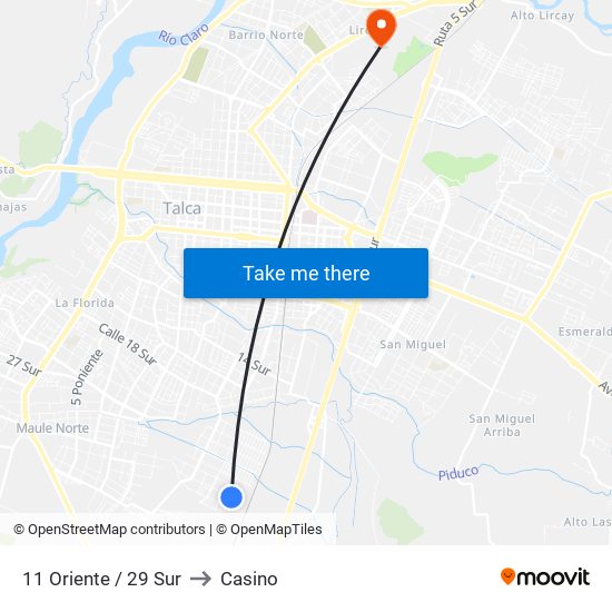 11 Oriente / 29 Sur to Casino map