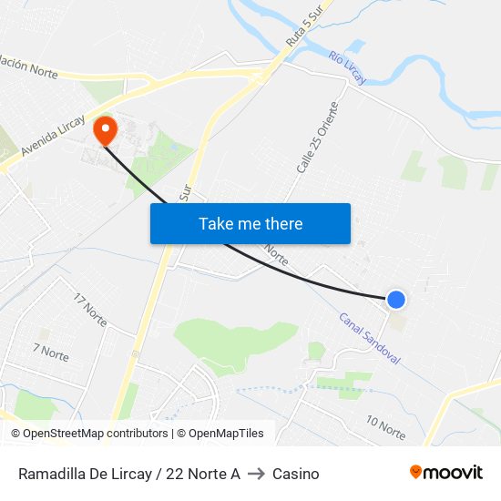 Ramadilla De Lircay / 22 Norte A to Casino map