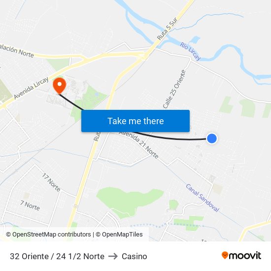 32 Oriente / 24 1/2 Norte to Casino map