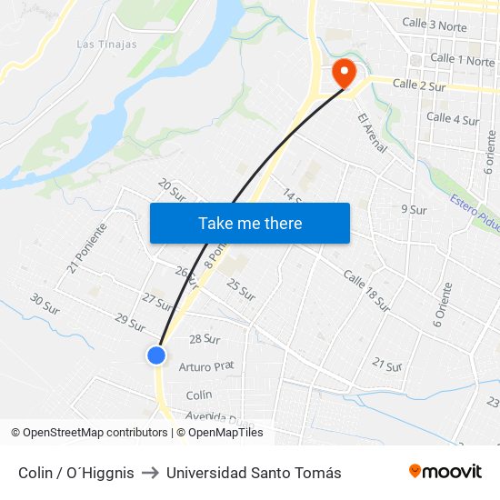 Colin / O´Higgnis to Universidad Santo Tomás map