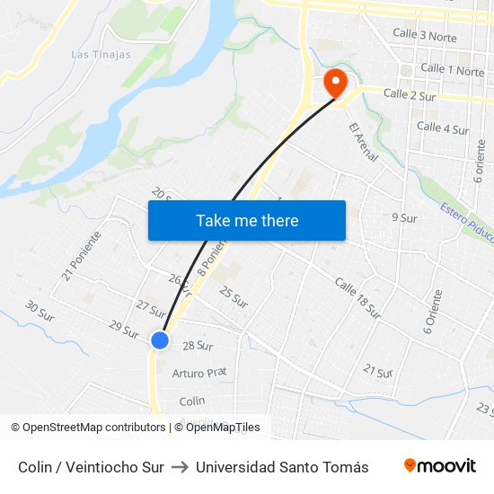 Colin / Veintiocho Sur to Universidad Santo Tomás map