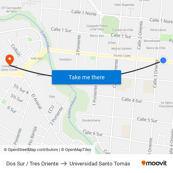 Dos Sur / Tres Oriente to Universidad Santo Tomás map