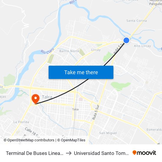 Terminal De Buses Linea 5 to Universidad Santo Tomás map