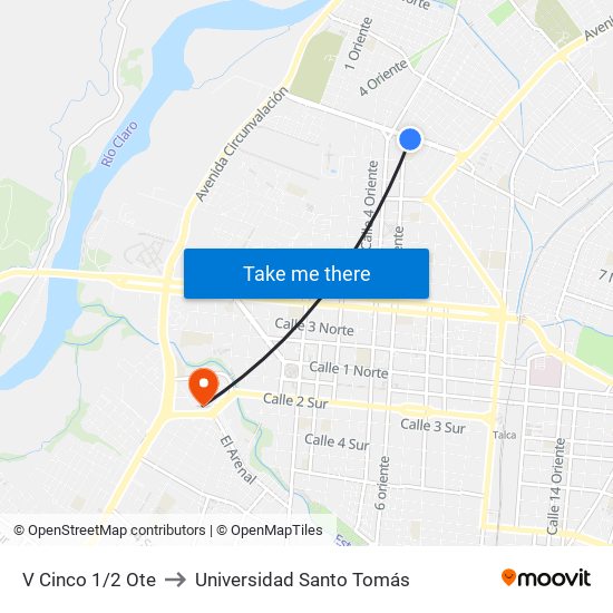 V Cinco 1/2 Ote to Universidad Santo Tomás map