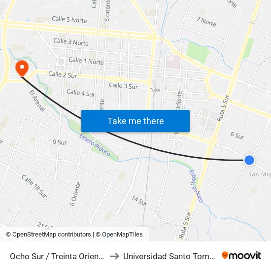 Ocho Sur / Treinta Oriente to Universidad Santo Tomás map