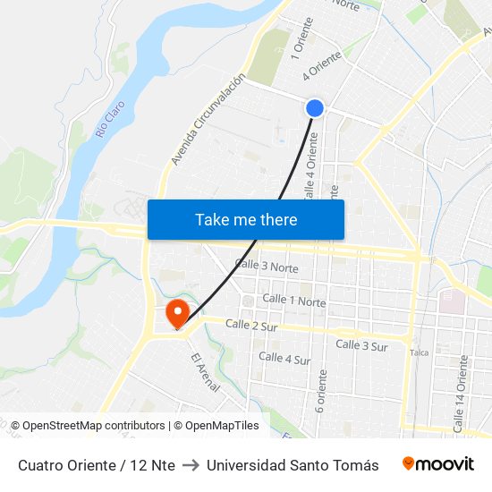 Cuatro Oriente / 12 Nte to Universidad Santo Tomás map