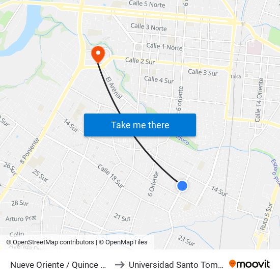 Nueve Oriente / Quince Sur to Universidad Santo Tomás map