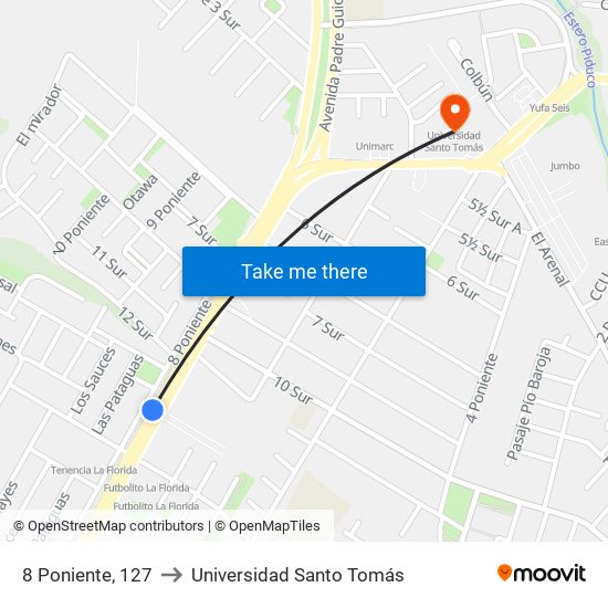 8 Poniente, 127 to Universidad Santo Tomás map